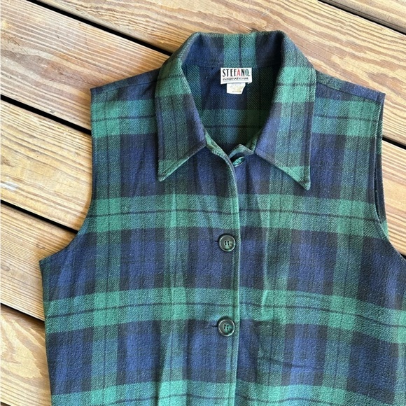 Vintage Stefano International Plaid Sleeveless Button Down Shirt Blue Fringe 80s - Picture 8 of 16